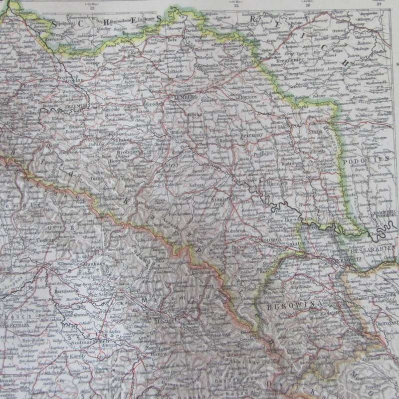 1901 Map of Poland & Ukraine area ( Ungarn & Galizien ) on A2 - Scaled 1 : 2 000 000