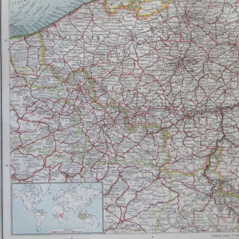 1901 Map of Netherlands & Belgium on A2 - 1 : 1 000 000 scale