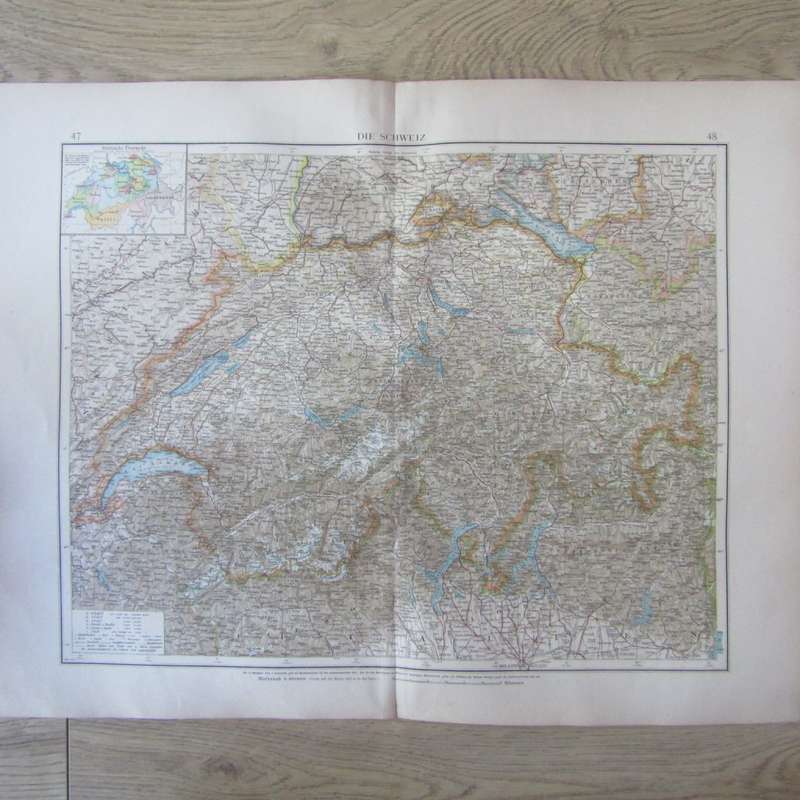 1901 Map of Switzerland and surrounds on A2 - 1 : 800 000 scale