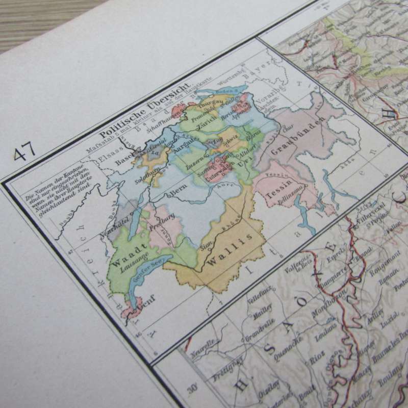 1901 Map of Switzerland and surrounds on A2 - 1 : 800 000 scale