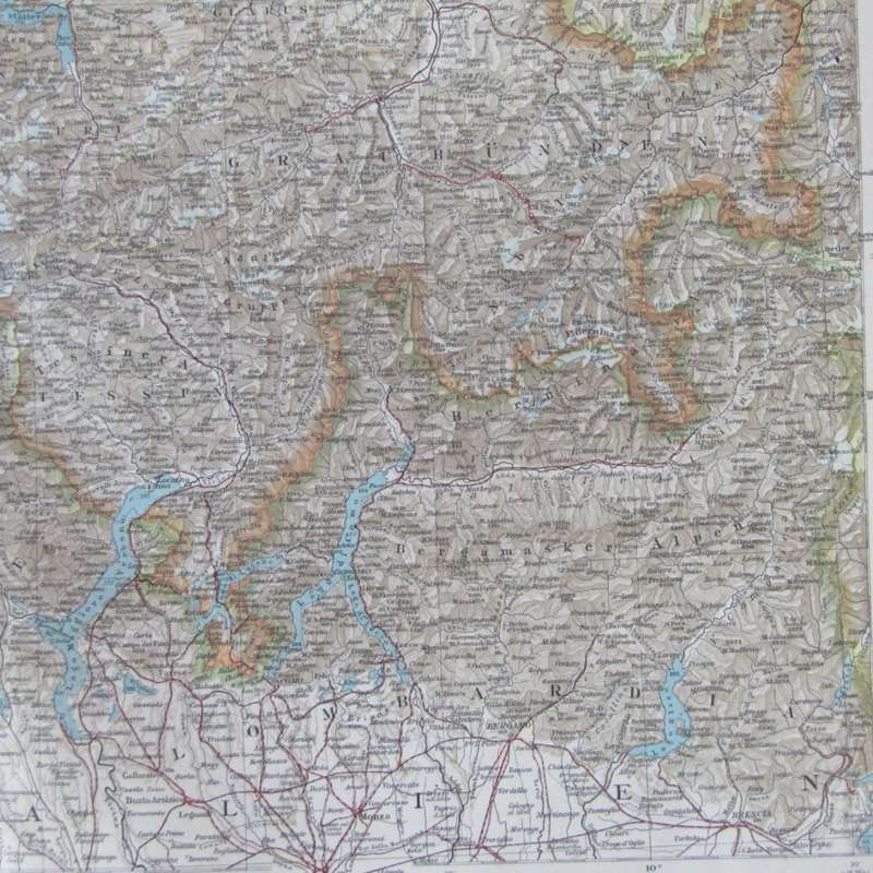 1901 Map of Switzerland and surrounds on A2 - 1 : 800 000 scale