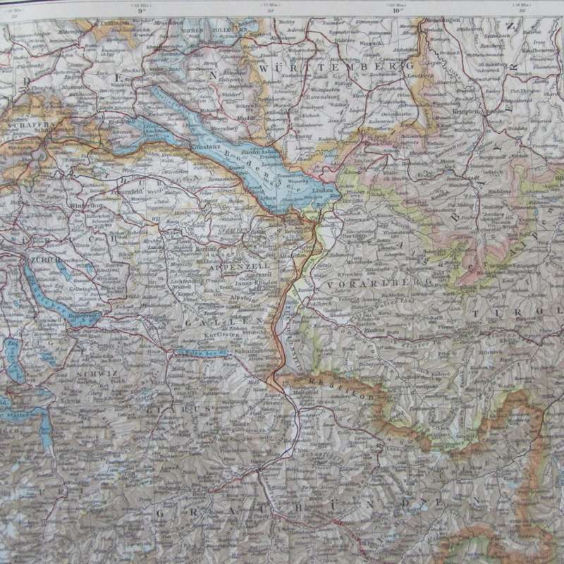 1901 Map of Switzerland and surrounds on A2 - 1 : 800 000 scale