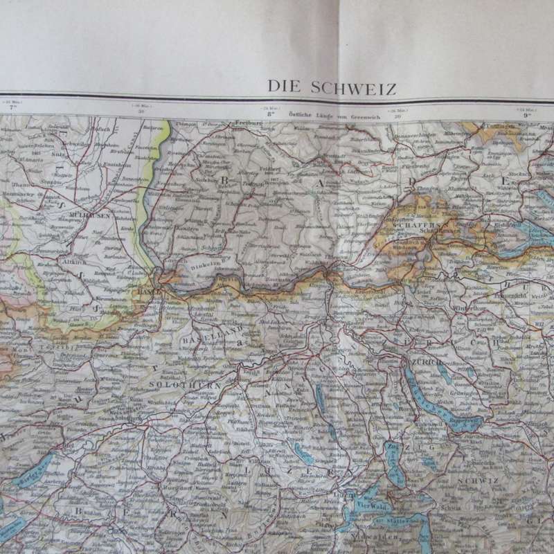 1901 Map of Switzerland and surrounds on A2 - 1 : 800 000 scale