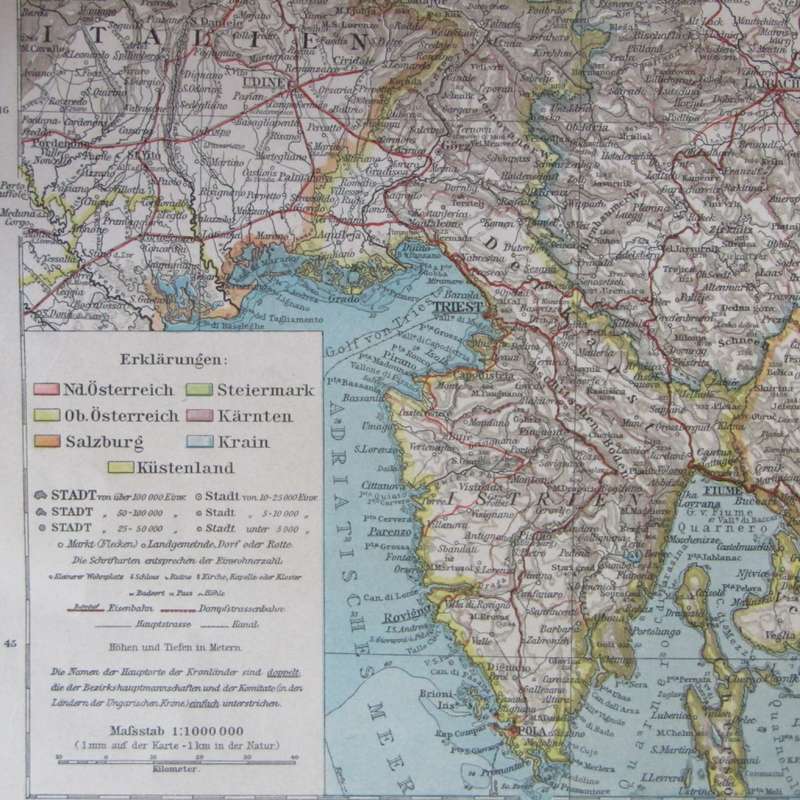 1901 Map of Austria & central Europe on A2 - scaled 1 : 1 000 000