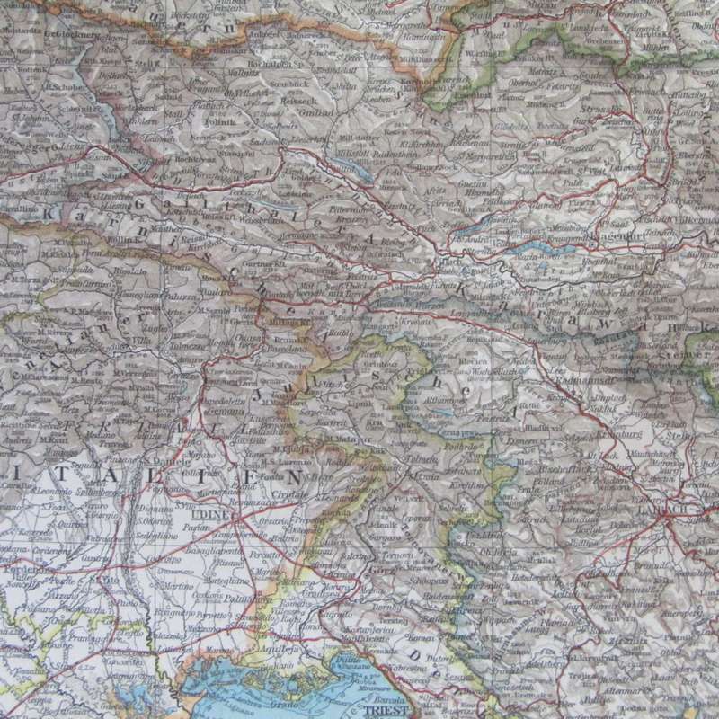 1901 Map of Austria & central Europe on A2 - scaled 1 : 1 000 000