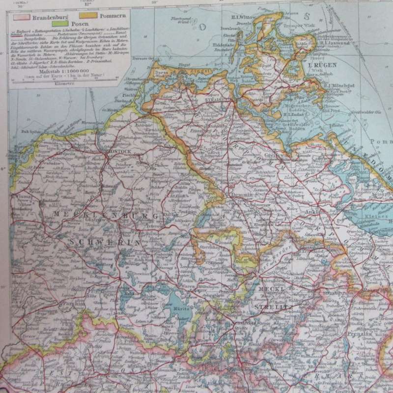1901 Map of German State Brandenburg & others on A2 - Scaled 1 : 1 000 000