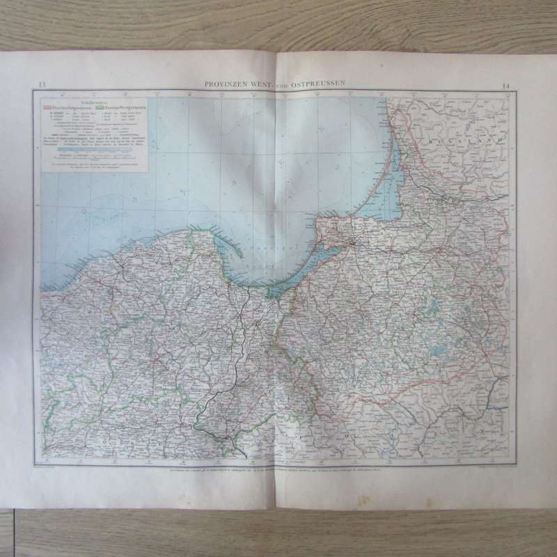 1901 Map of West and East Prussia on A2 - Scaled 1 : 1 000 000