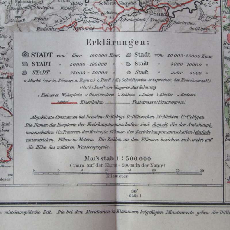 1901 Map of Sachsen Kingdom - on A2 - Scaled 1 : 500 000