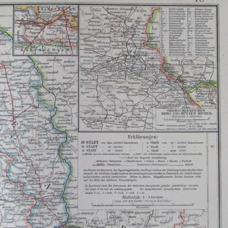 1901 Map of province Schlesien on A2 - Scaled 1 : 750 000