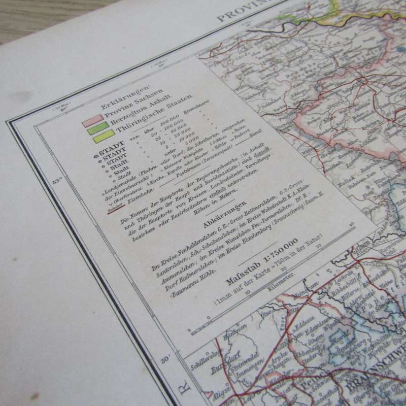 Map of German States Sachsen & Anhalt on A2 - Scaled 1 : 750 000
