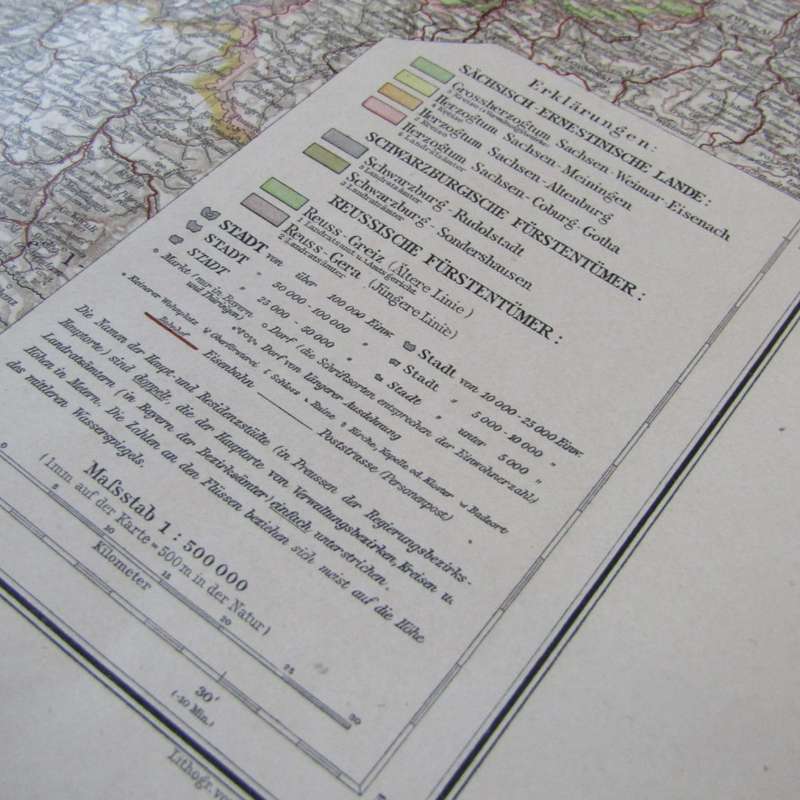 1901 Map of German Thuringia on A2 - Scaled 1 : 500 000