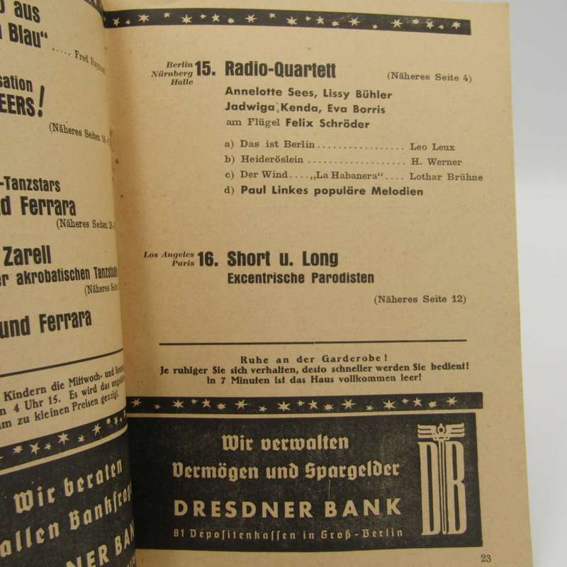 1938 Berlin Juni Magazin - Winter Garten - excellent condition