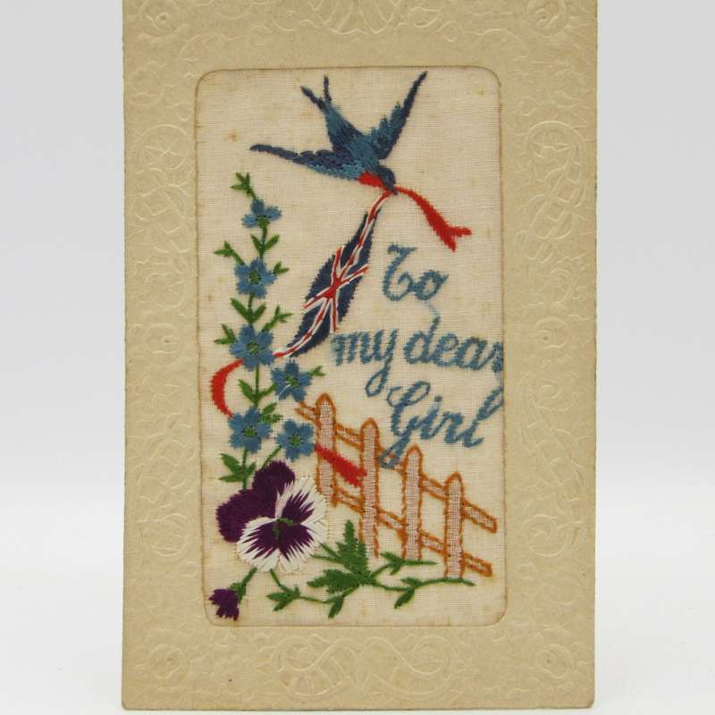 Antique Embroidered postcard - To my dear girl