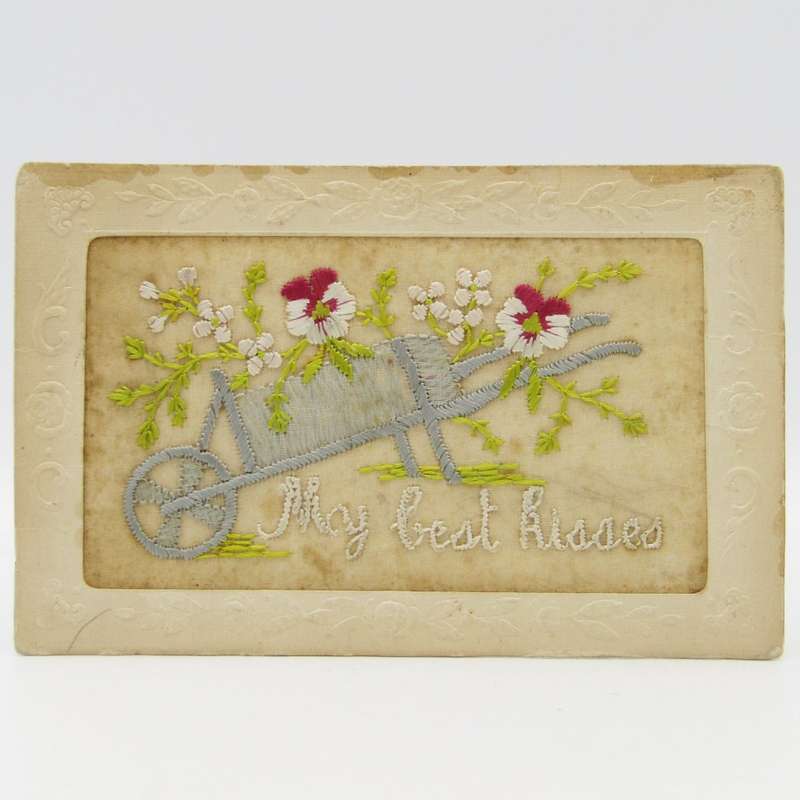 Antique embroidered postcard - My best Kisses