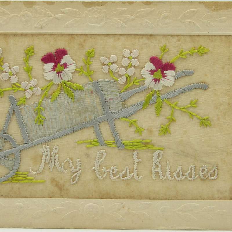 Antique embroidered postcard - My best Kisses