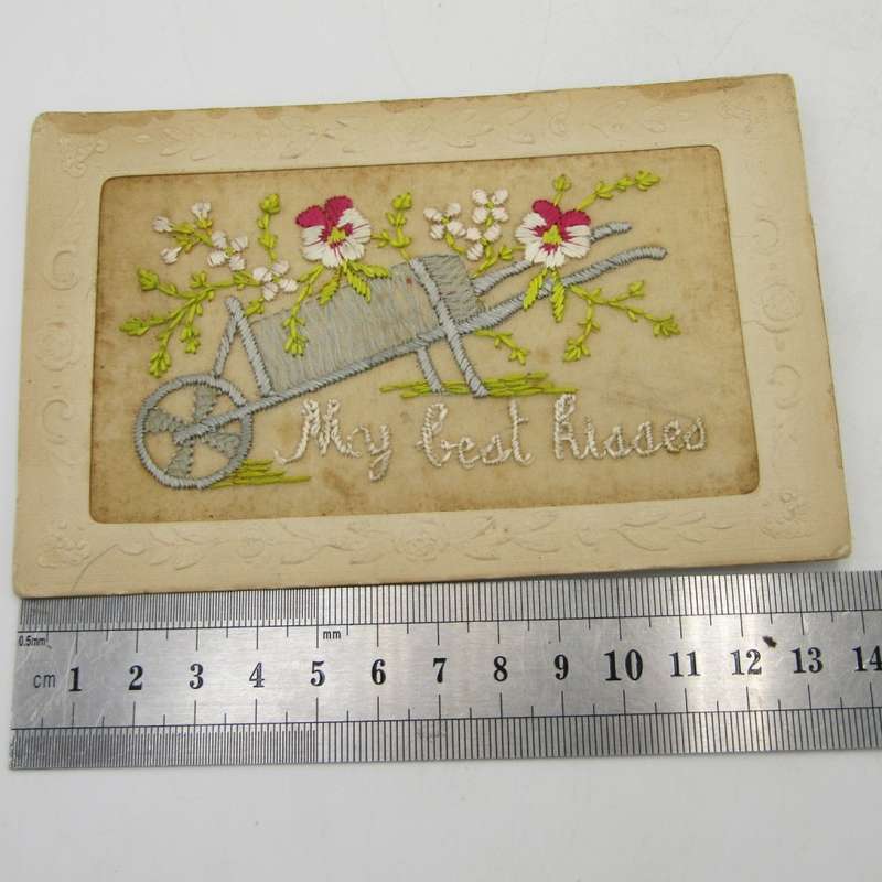 Antique embroidered postcard - My best Kisses