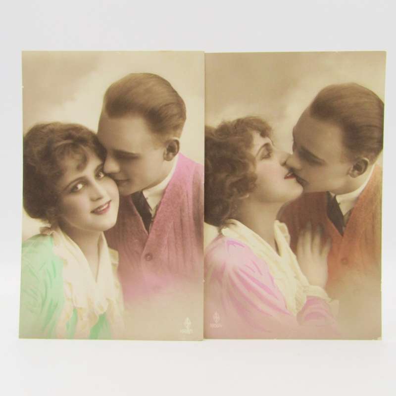 Pair of colorized photo postcards - antique