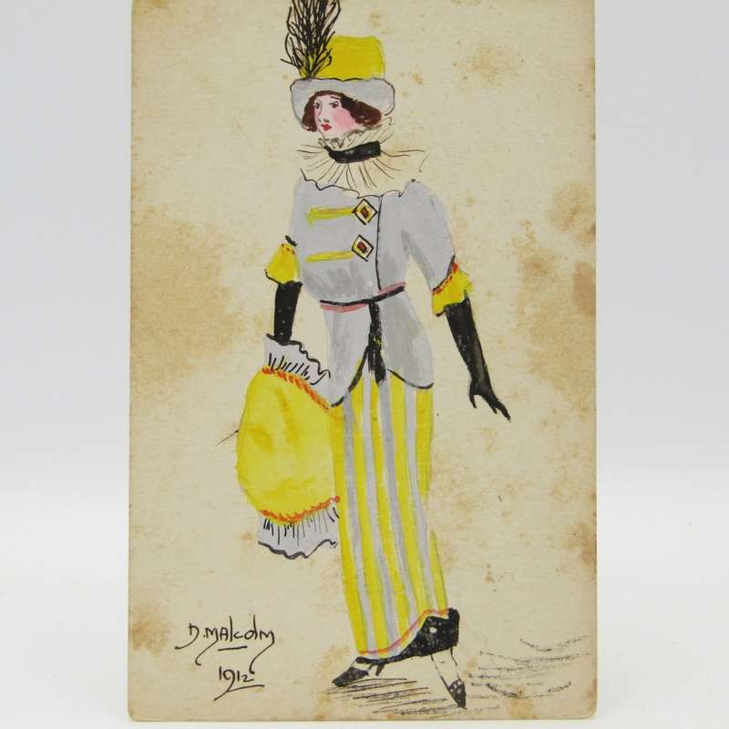 Hand drawn antique postcard inscribed D Malcolm, 1912