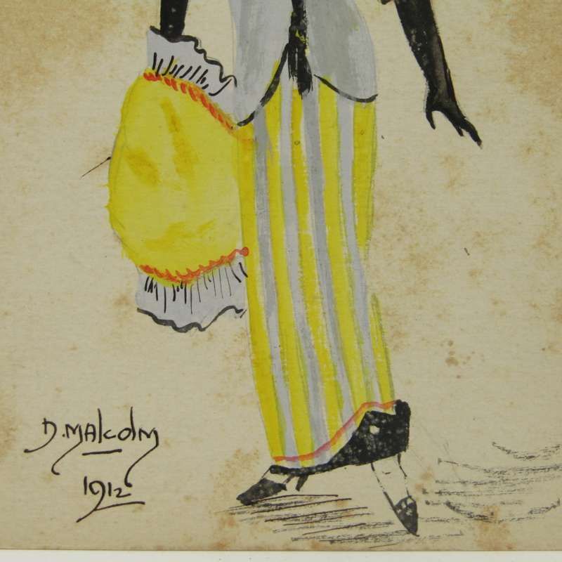 Hand drawn antique postcard inscribed D Malcolm, 1912