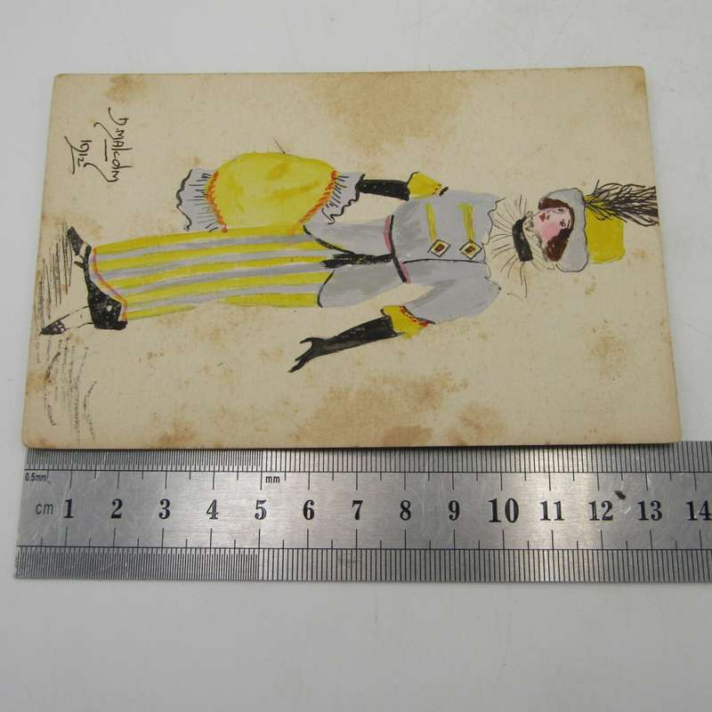 Hand drawn antique postcard inscribed D Malcolm, 1912