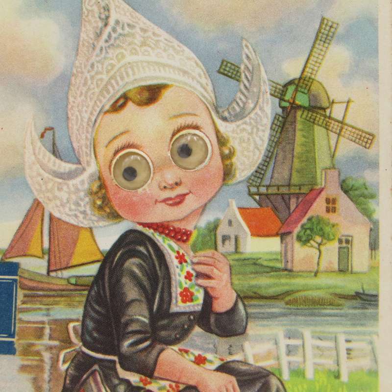 Vintage Dutch postcard with moveable eyes