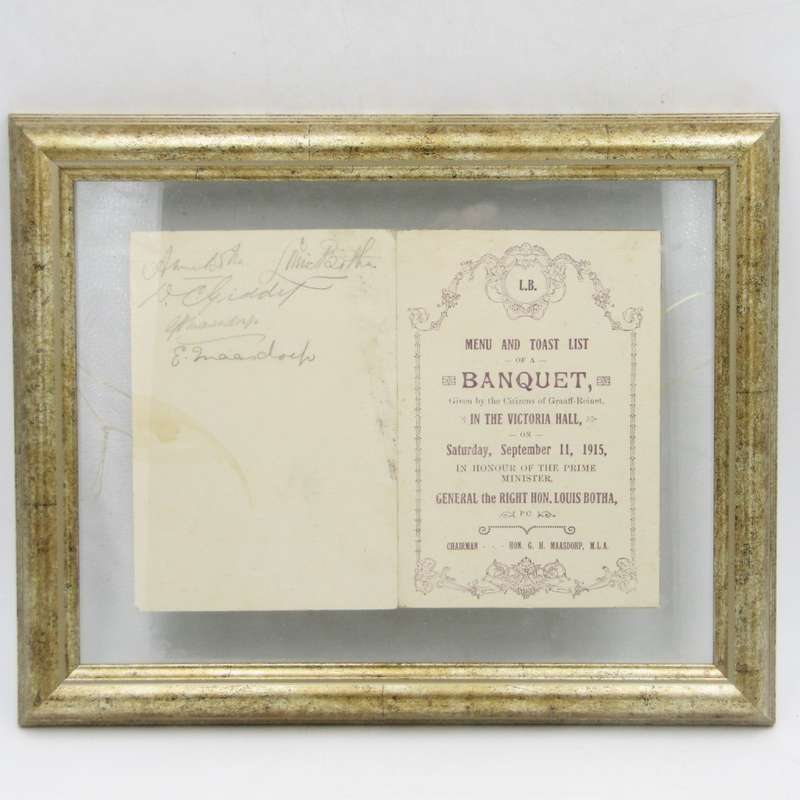 Graaff-Reinett Banquet Menu and toast list in Honour of General Louis Botha
