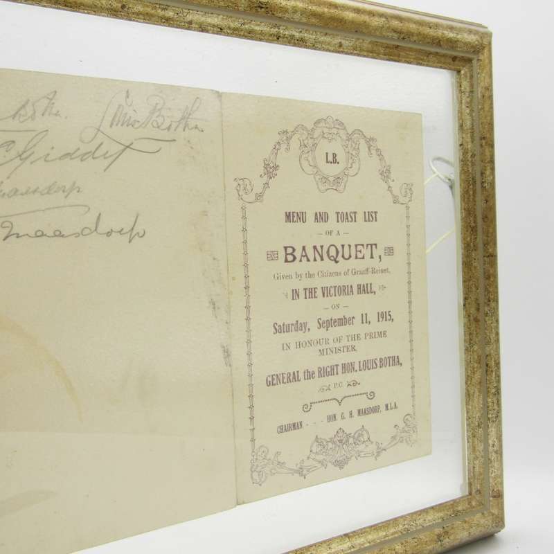 Graaff-Reinett Banquet Menu and toast list in Honour of General Louis Botha