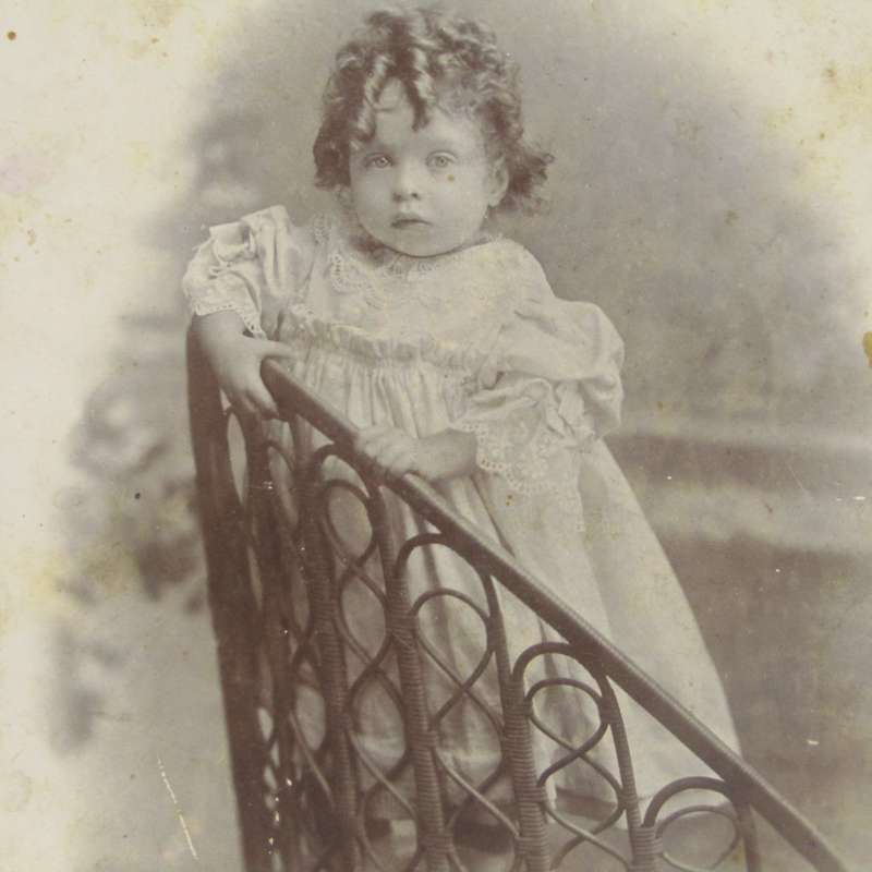 Antique photo of baby / young child standing on a chair taken by Tripp - Cape Town early 1900`s