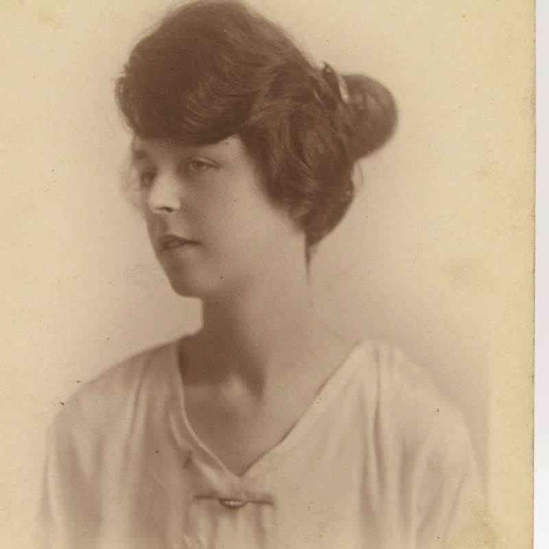 Antique photo postcard with photo of lady taken in Blackpool, England circalated 1920