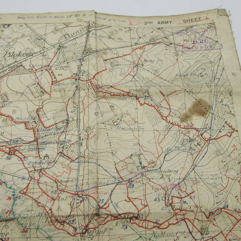 WW1 Trench Map on material - used by 42nd Infantry Brigade Feb 1916 - Boesinghe area
