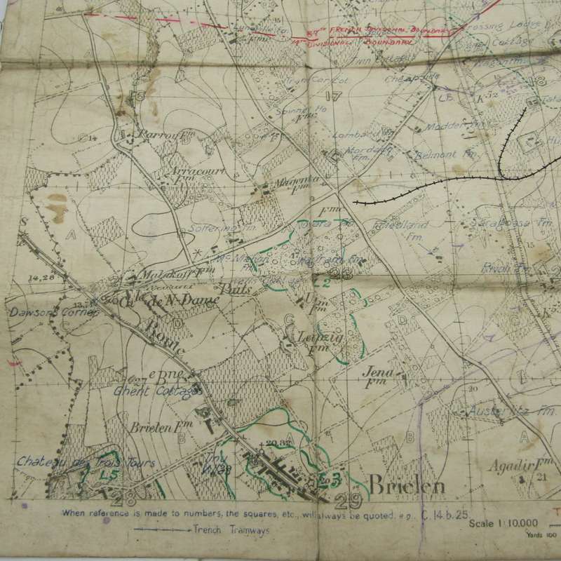 WW1 Trench Map on material - used by 42nd Infantry Brigade Feb 1916 - Boesinghe area