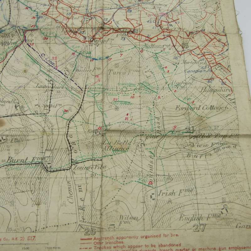 WW1 Trench Map on material - used by 42nd Infantry Brigade Feb 1916 - Boesinghe area