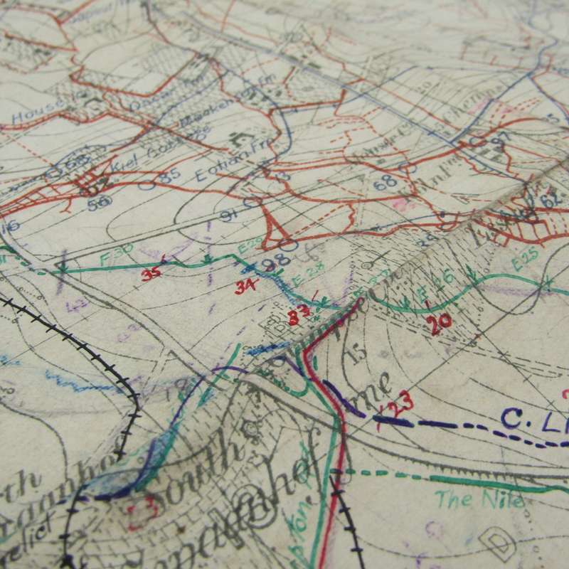 WW1 Trench Map on material - used by 42nd Infantry Brigade Feb 1916 - Boesinghe area