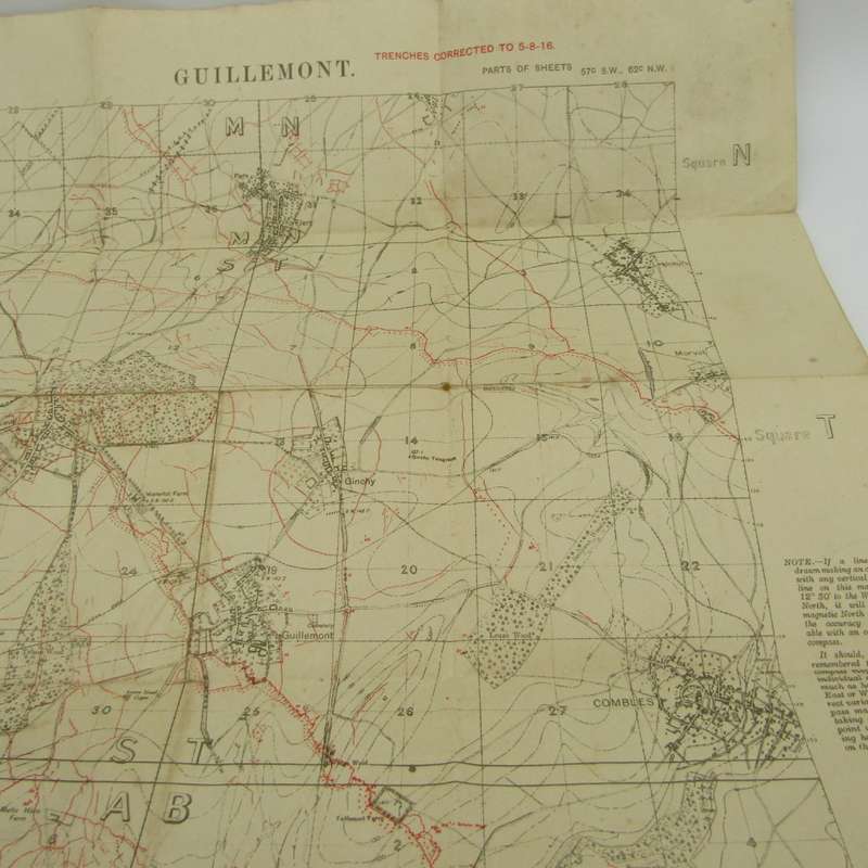 WW1 Trench Map of Guillemont 5/8/1916 - Just before the battle of early September 1916