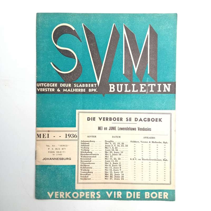 Slabbert Verster Malherbe SVN bulletin livestock sales bocklet - 1936
