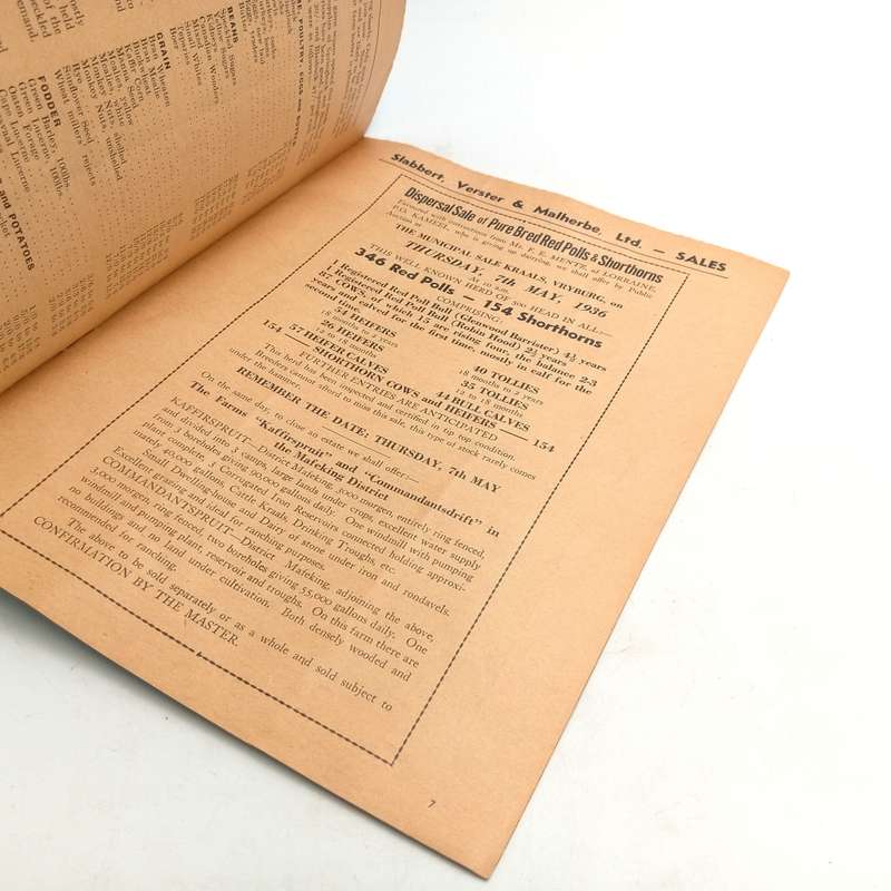 Slabbert Verster Malherbe SVN bulletin livestock sales bocklet - 1936