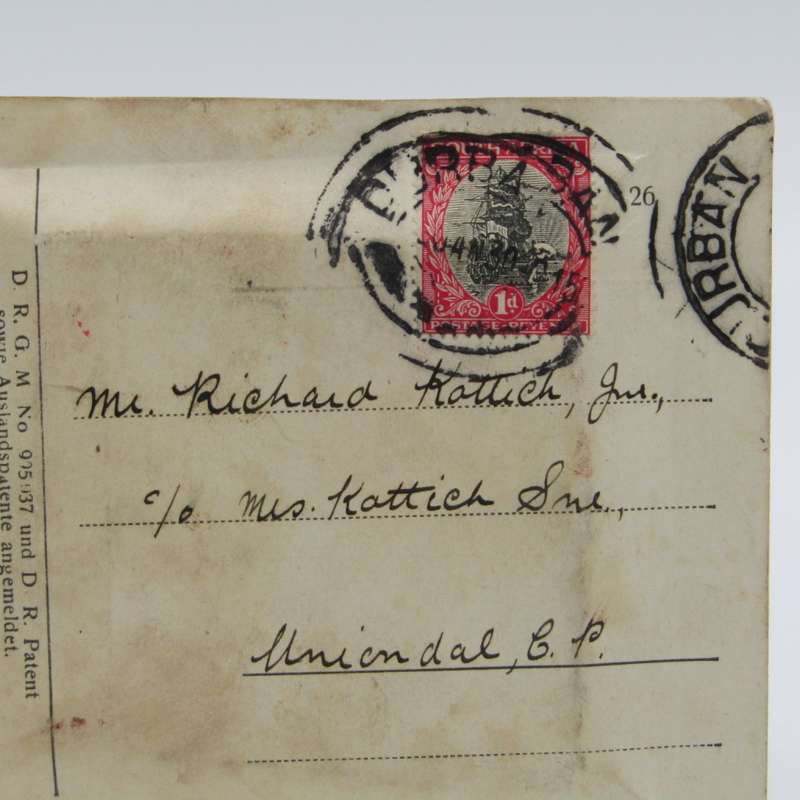 Unusual funny postcard 1934 Durban to Uniondale South Africa - moving eyes
