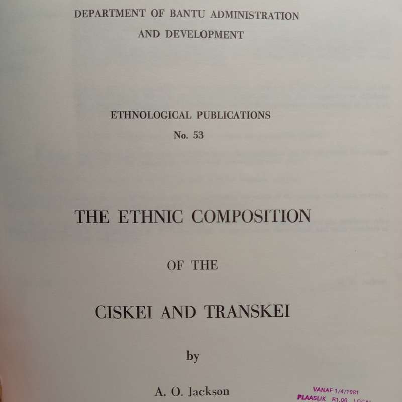 The Ethnic composition of the Ciskei and Transkei 1975 publication some water damage