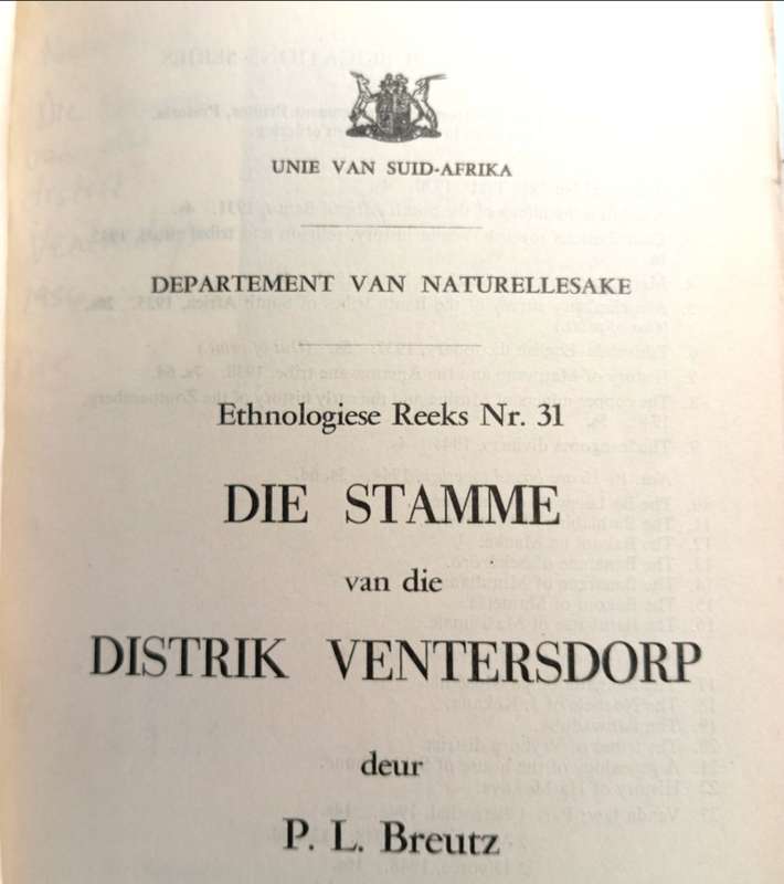 Unie van Suid Afrika Departement van Naturellesake Die stamme van die distrik Ventersdorp 1954