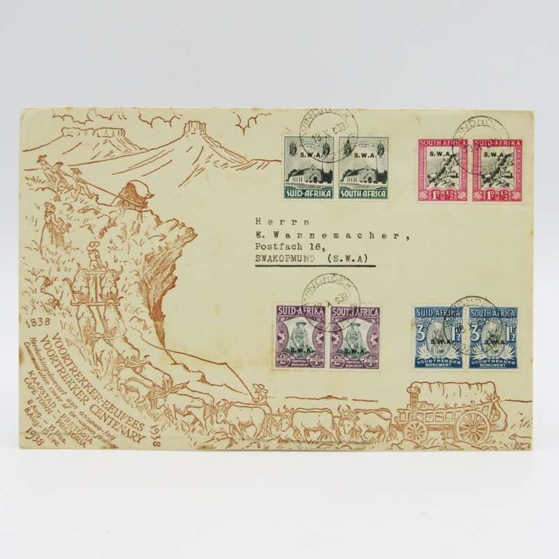 Voortrekker memorial fund set of South West Africa SWA overstamped pairs on Trek cover
