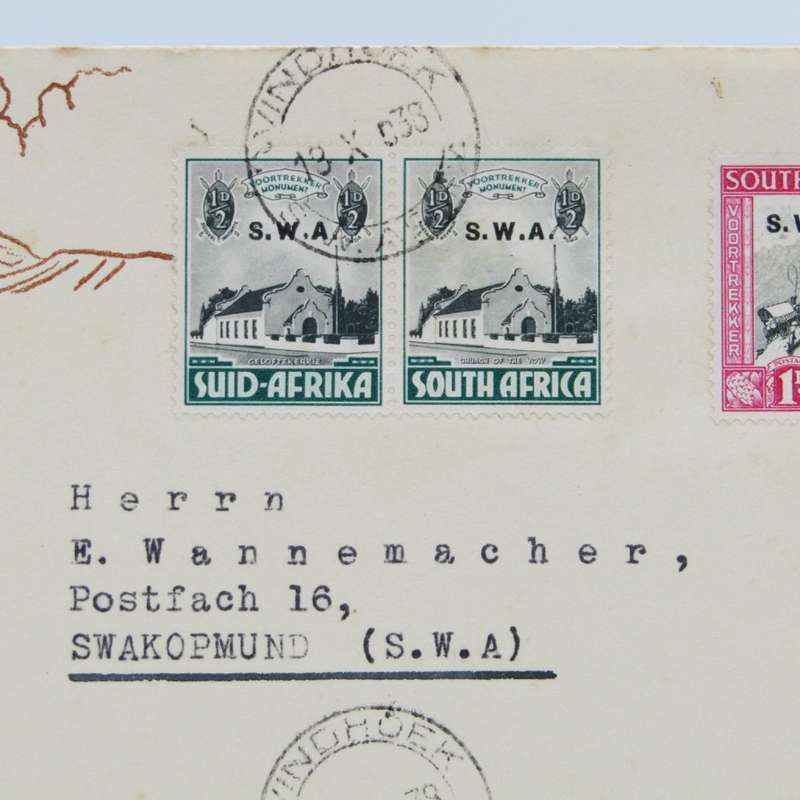 Voortrekker memorial fund set of South West Africa SWA overstamped pairs on Trek cover