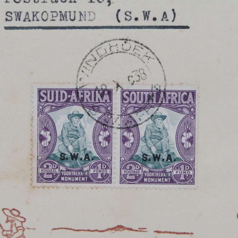 Voortrekker memorial fund set of South West Africa SWA overstamped pairs on Trek cover