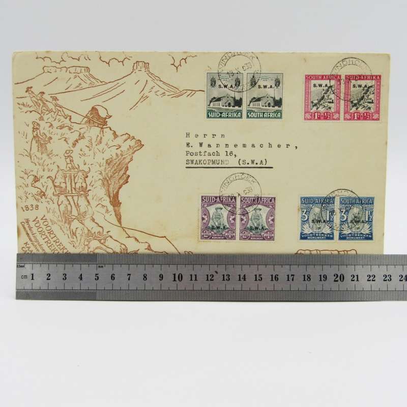 Voortrekker memorial fund set of South West Africa SWA overstamped pairs on Trek cover