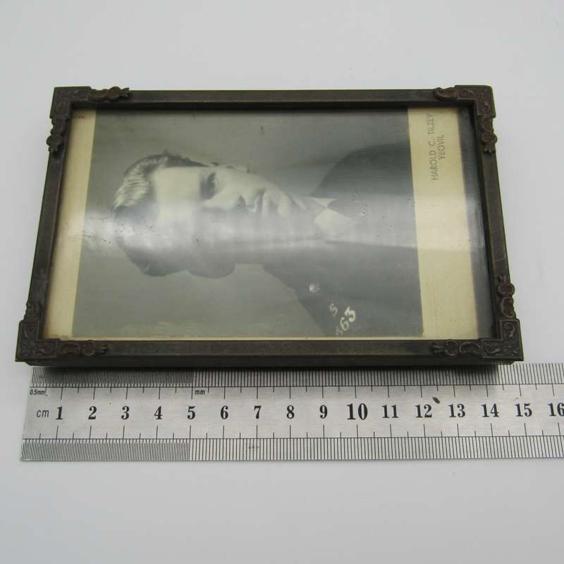 Antique WW1 Metal photo frame with photo of soldier