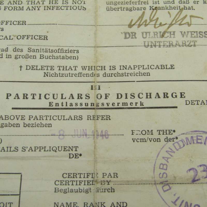 1946 Post WW2 Discharge paper - for Heinrich Pohl