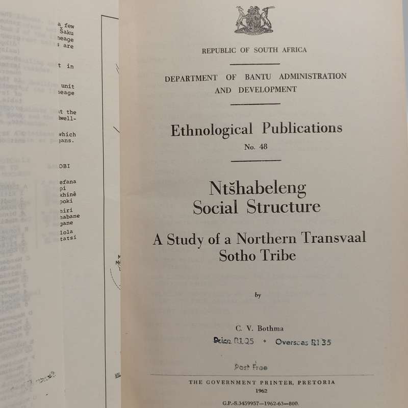 Republic of South Africa Bantu Administration and development Ntshabeleng Socail Structure