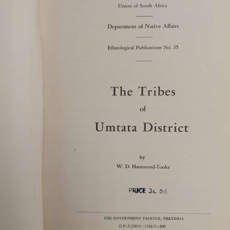 Department of Native Affairs - The Tribes of Umtata District 1956 publication