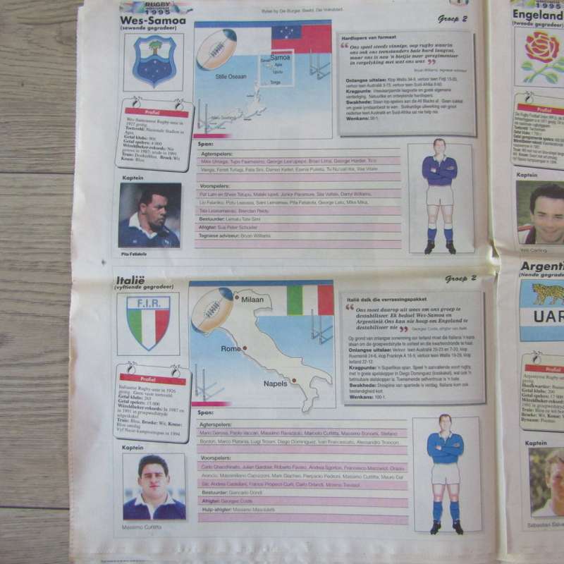 Burger / Beeld / Volksblad bylae - Rugby Wereldbeker 1995