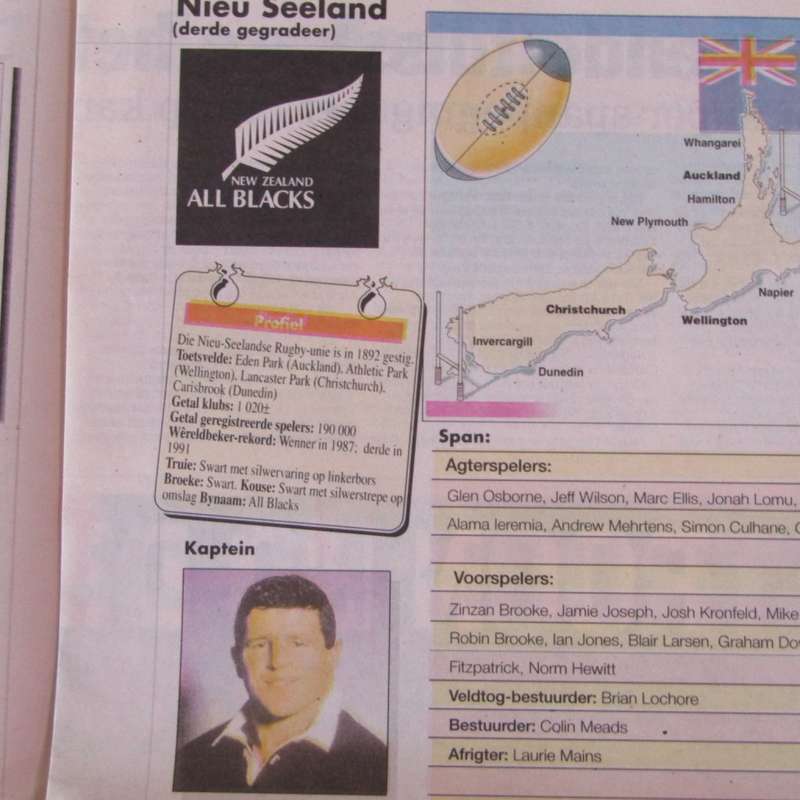 Burger / Beeld / Volksblad bylae - Rugby Wereldbeker 1995
