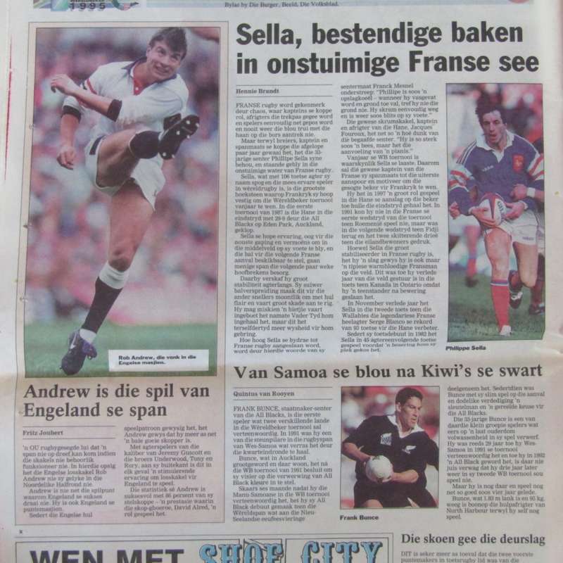 Burger / Beeld / Volksblad bylae - Rugby Wereldbeker 1995